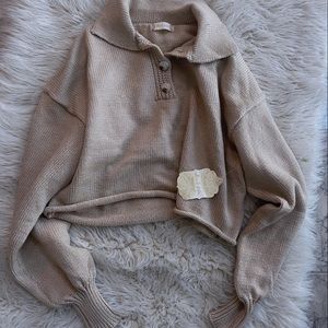 Tan Medium Altard State Cropped Sweater with Buttons